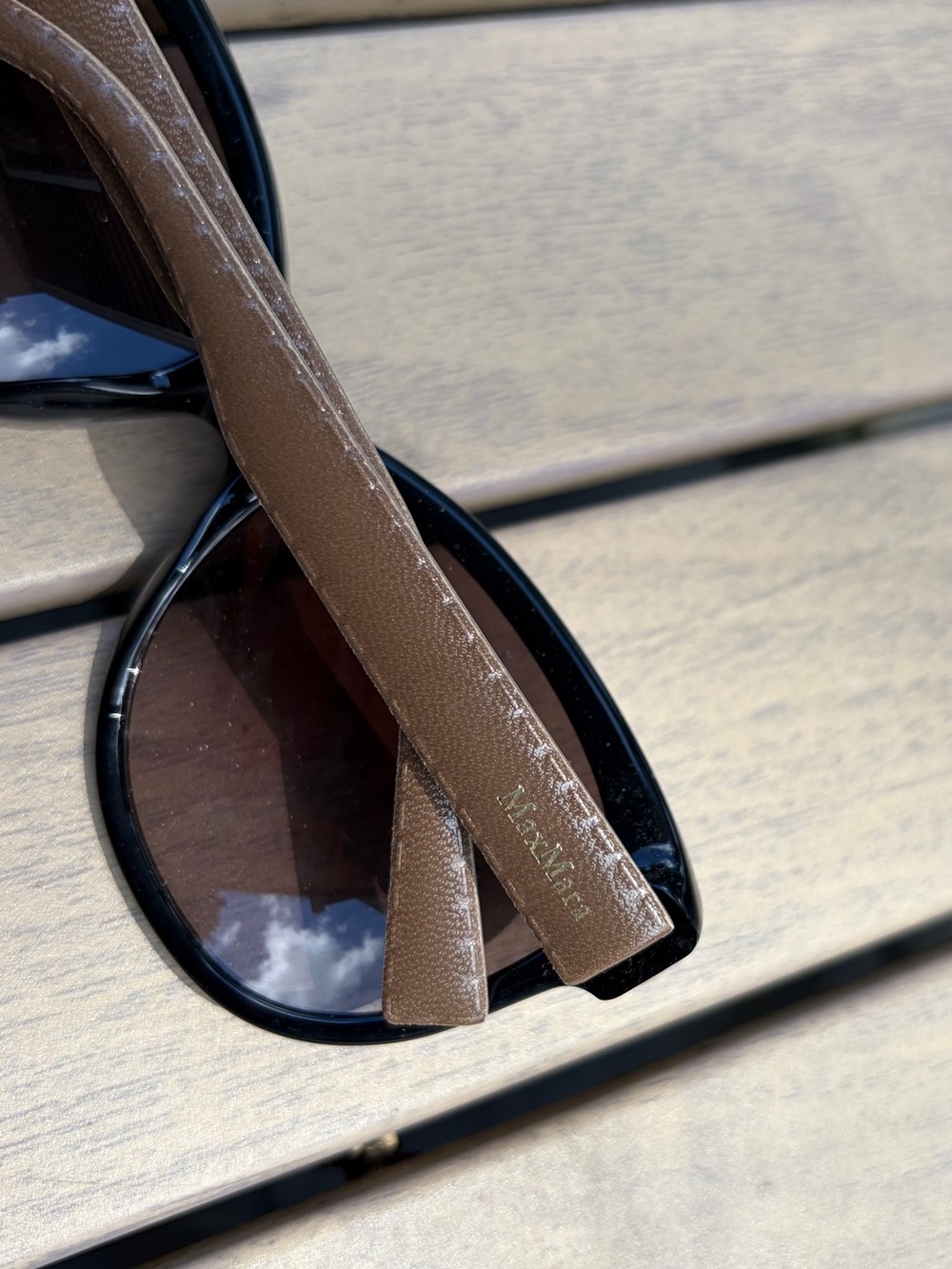 MaxMara Brown Leather-Trim Sunglasses with Black Frame